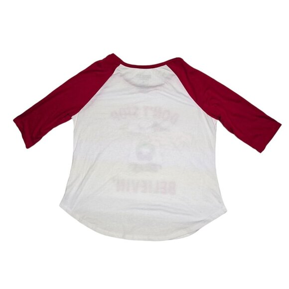 Peanuts "Don't Stop Believin'" Raglan Tee Shirt Junior Size XL Snoopy & Woodstoc - Picture 3 of 7